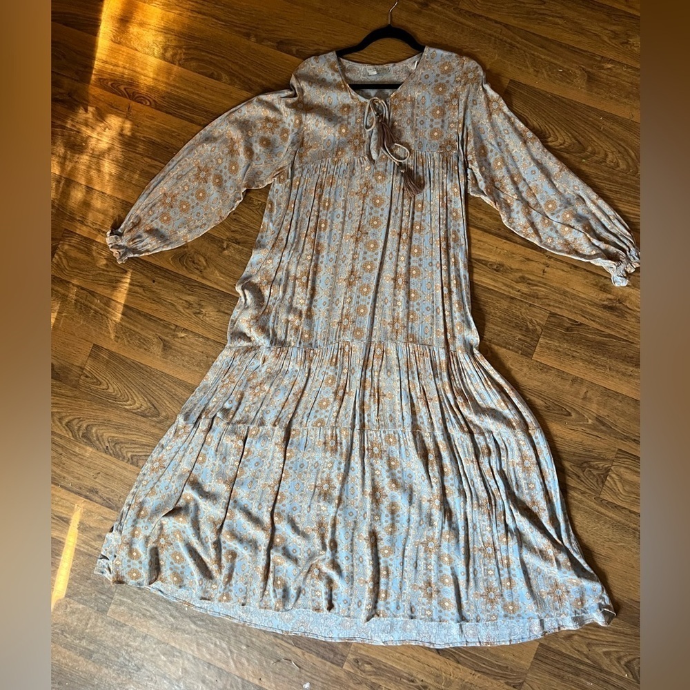 Dress Forum Baby Blue and Copper Patterned Maxi-Dress
